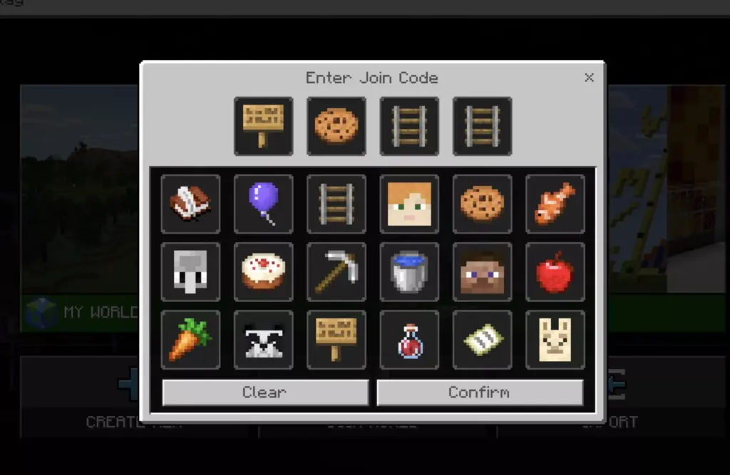 Minecraft Education 输入 Join Code 的图标界面